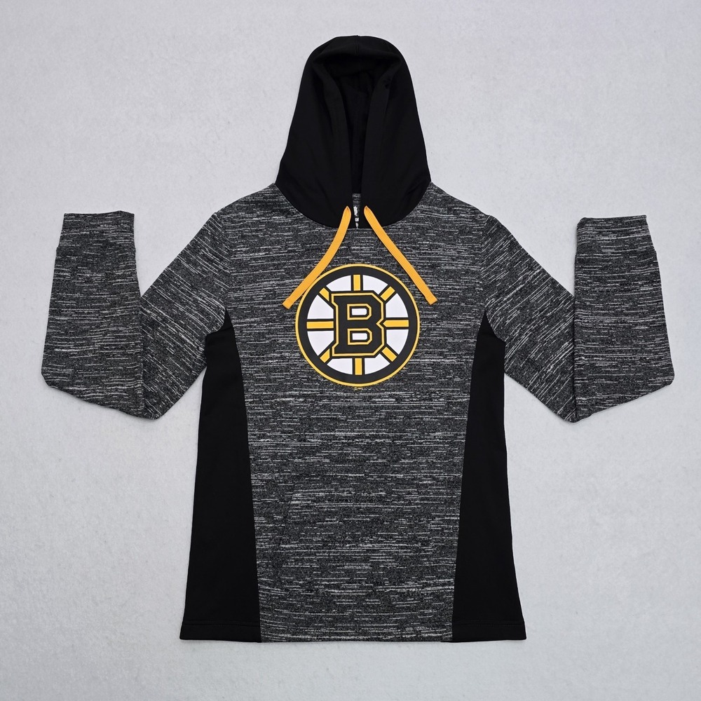 Fanatics NHL Boston Bruins Mens Space Dye Pullover Hoodie Black Grey Small